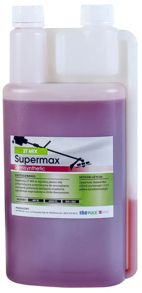 OLEJ DO MIESZANKI 2-SUW 2T Ekomax Supermax ORYGINALNY CZERWONY DOZOWNIK 1L