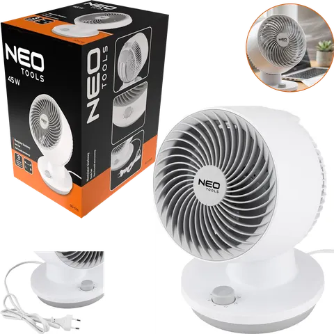 NEO TOOLS Wentylator Biurkowy Biały 45 W Oscylacja 3 Prędkości 90-016