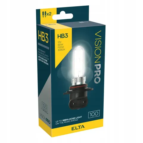 Żarówki halogenowe HB3 +100% 12V 60W P20d, komplet 2 szt., homologacja E1 – ELTA VisionPRO
