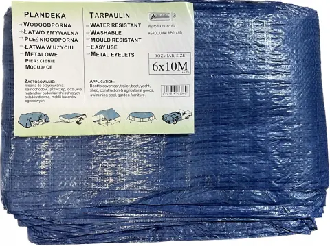 Plandeka 6x10 m Niebieska 60G/M2 Okute Otwory