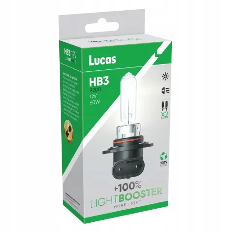 Żarówki HB3 LUCAS LIGHT BOOSTER +100% |P20d 12V 60W | Komplet 2 sztuki