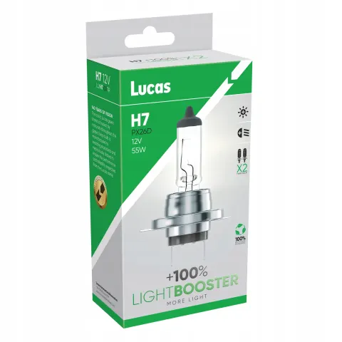 LUCAS Light Booster H7 +100% – żarówki halogenowe 12 V 55 W PX26d, 2 szt.