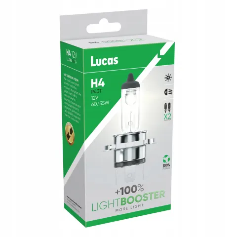 Żarówki H4 LUCAS LIGHT BOOSTER +100% |P43t 12V 60/55W | Komplet 2 sztuki