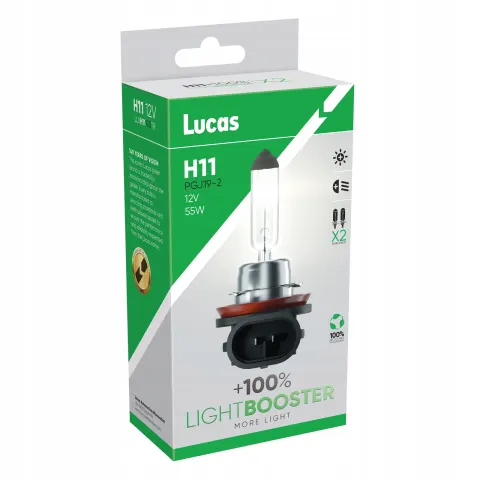 Żarówki H11 LUCAS LIGHT BOOSTER +100% |PGJ19-2 12V 55W | Komplet 2 sztuki