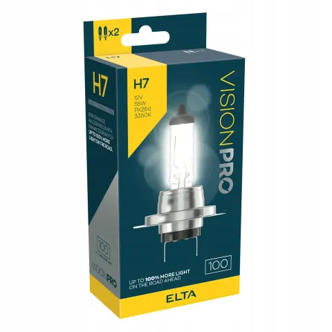 Żarówki halogenowe H7 +100% 12V 55W PX26d, komplet 2 szt., homologacja E1 – ELTA VisionPRO