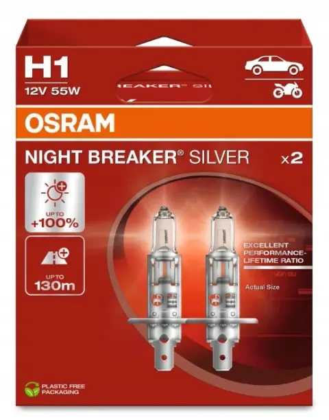 Żarówka Night Breaker Silver H1 12V/55W P14,5S +100% 2SZT.