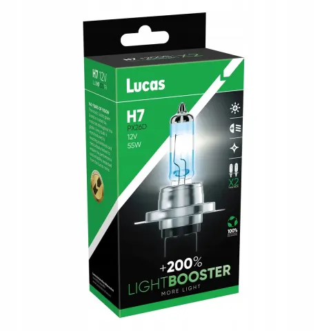 LUCAS Light Booster H7 +200% – żarówki halogenowe 12 V 55 W PX26d, 2 szt.