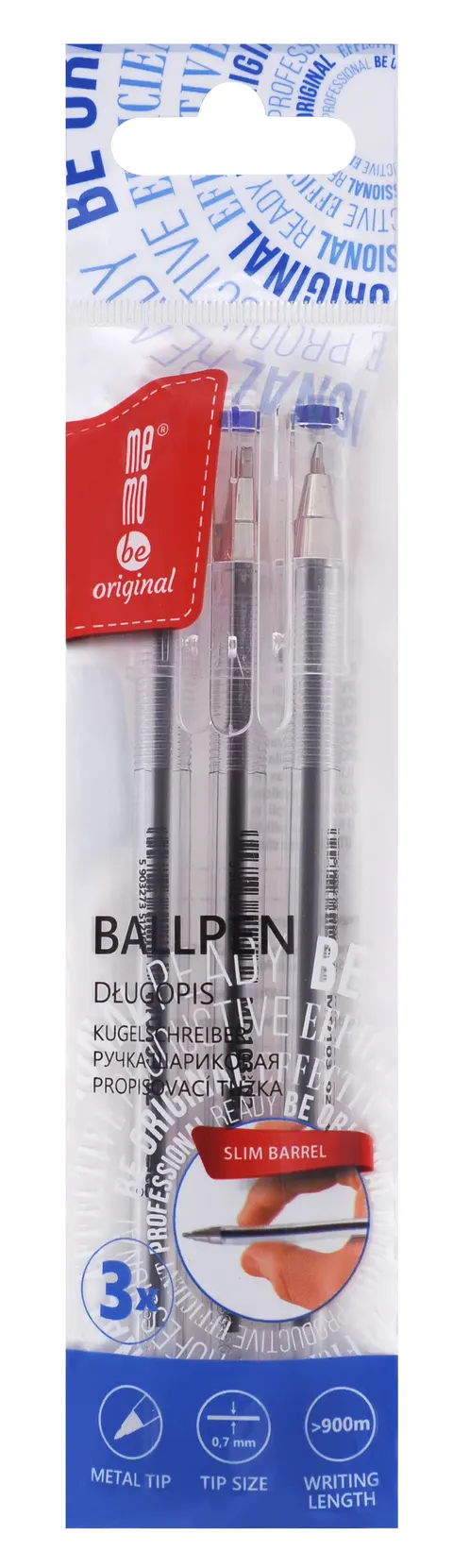 Długopis biurowy 0,7mm MemoBe niebieski etui 3 szt.