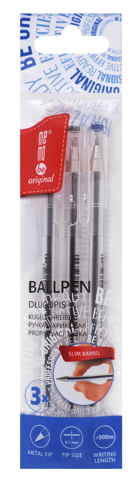 Długopis biurowy 0,7mm MemoBe czarny etui 3 szt.