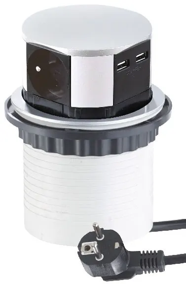 Gniazdo wpuszczane chowane w blat 3 gniazda 2x USB