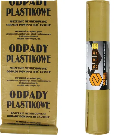 Worki na śmieci - plastik (żółte) - 60L 15szt. VOREL 10000