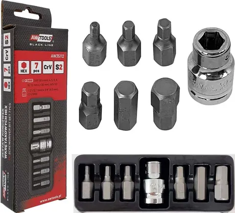 Końcówki wkrętakowe imbusowe HEX 3/8" 4-12mm z adapterem 1/2" AW35112