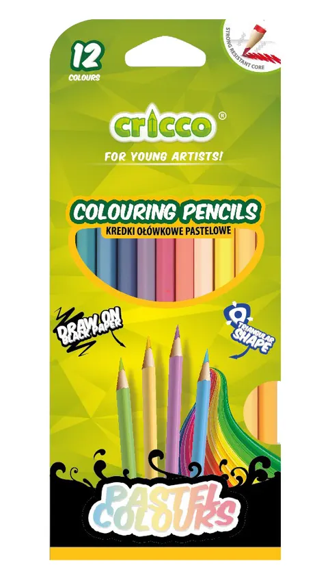 Kredki Cricco trójkątne 12-KOL.PASTELOWE