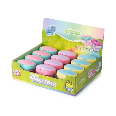 Temperówka potrójna Cricco z pojemnikiempastel