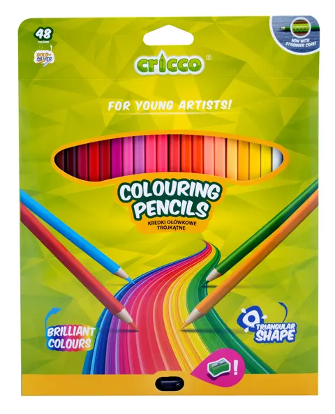 Kredki Cricco trójkątne 48-KOL. op.kartonowe z temperówką