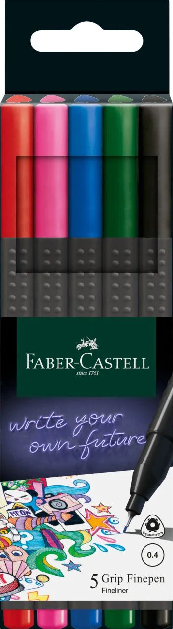 Cienkopisy grip 5 kol. podstawowych Faber-Castell