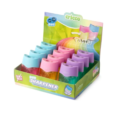Temperówka podwójna owalna Cricco z pojemnikiem, pastel