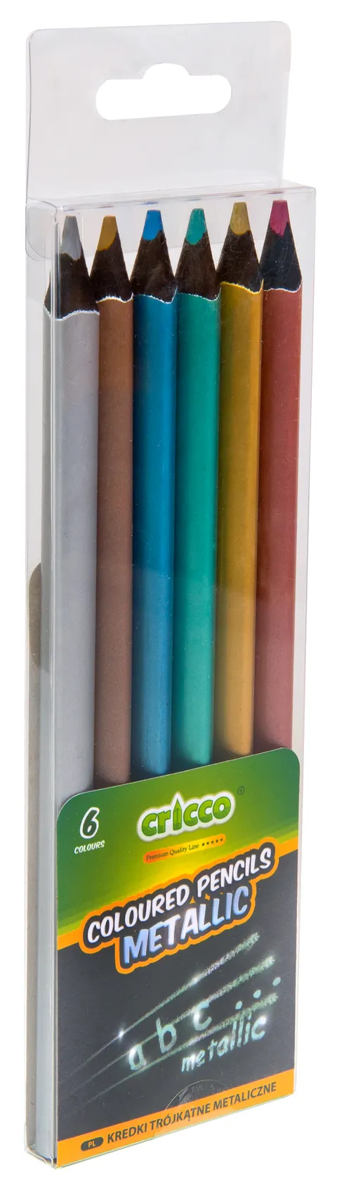 Kredki Cricco trójkątne 6 kol. black wood jumbo metaliczne etui