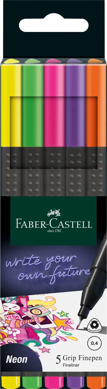 Cienkopisy grip 5 kol. neonowych Faber-Castell