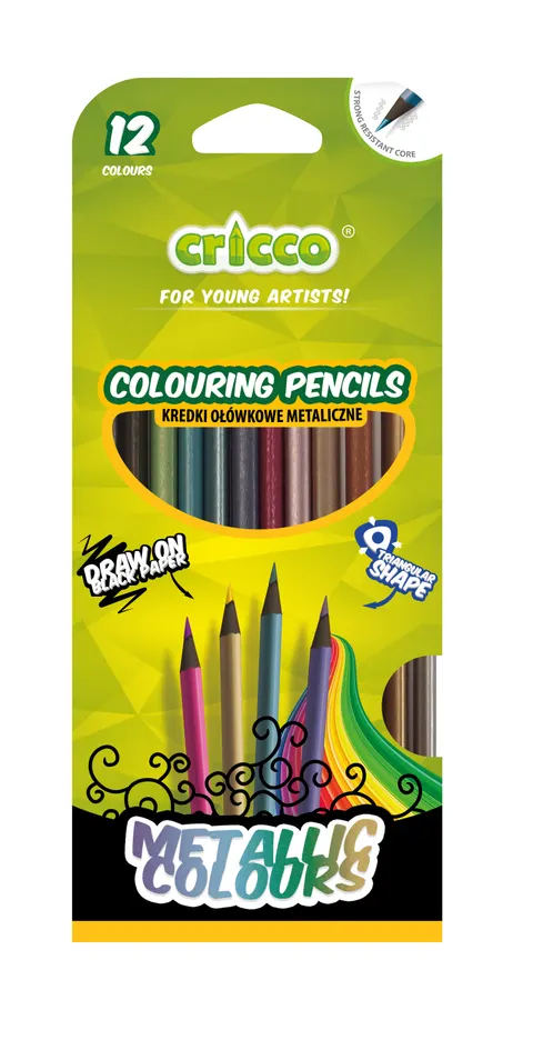 Kredki Cricco trójkątne 12-KOL.METALICZNE black wood