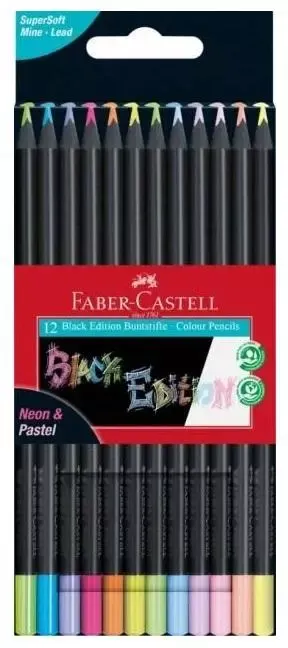 Kredki trójkątne black edition 12 kol. pastelowych i neonowych Faber-Castell
