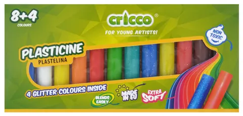 PLASTELINA CRICCO 12 KOLORÓW (8x REGULAR+ 4x BROKAT)