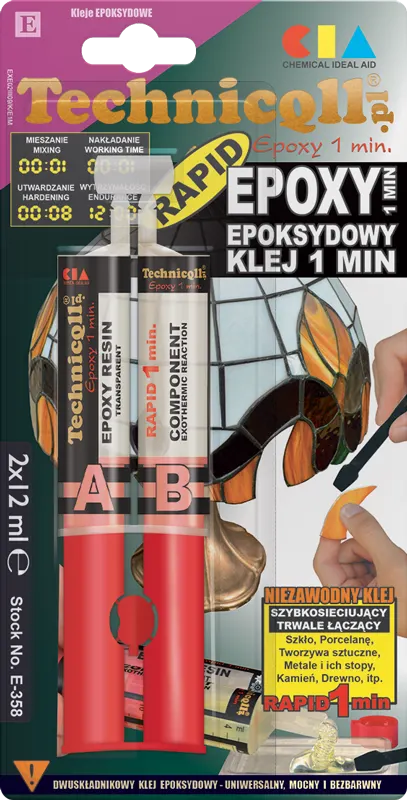 Klej epoksydowy 1 minuta bezbarwny 2x12ml Technicqll