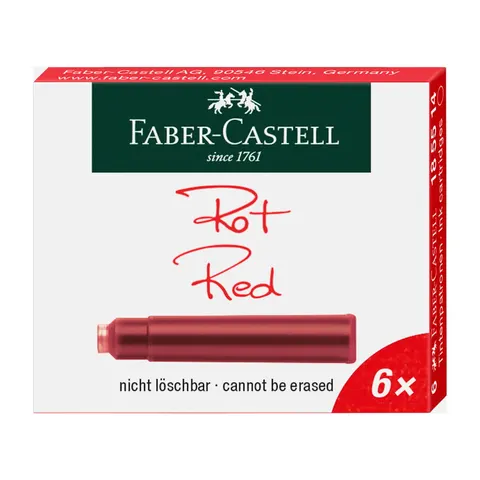 Naboje atramentowe krótkie czerwone 6 szt. kartonik Faber-Castell