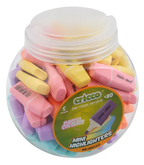 Zakreślacze mini Cricco pastel mix kolorów, słoik 80 szt.