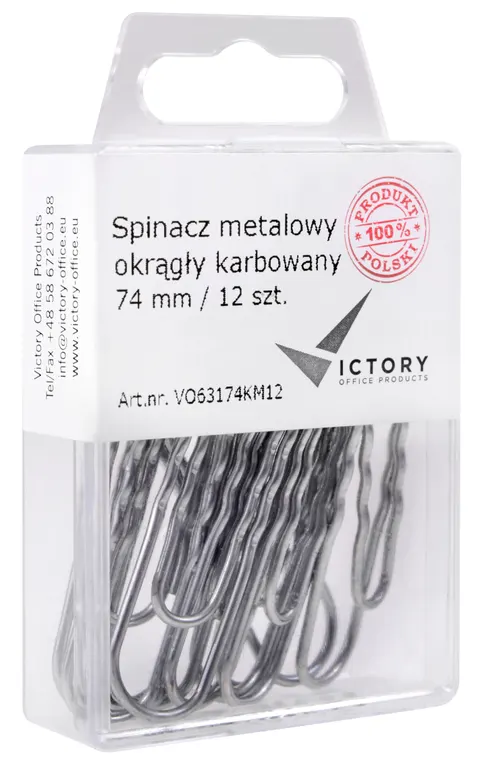 Spinacz metalowy okrągły karbowany 74 mm opkm 12 szt. victory office