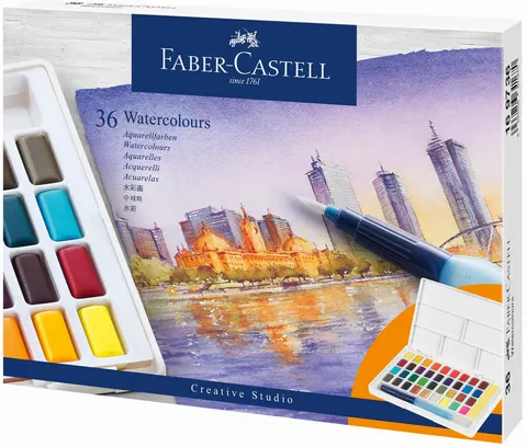 Farby akwarelowe cs w kostkach 36 kol. plastikowe opakowanie Faber-Castell