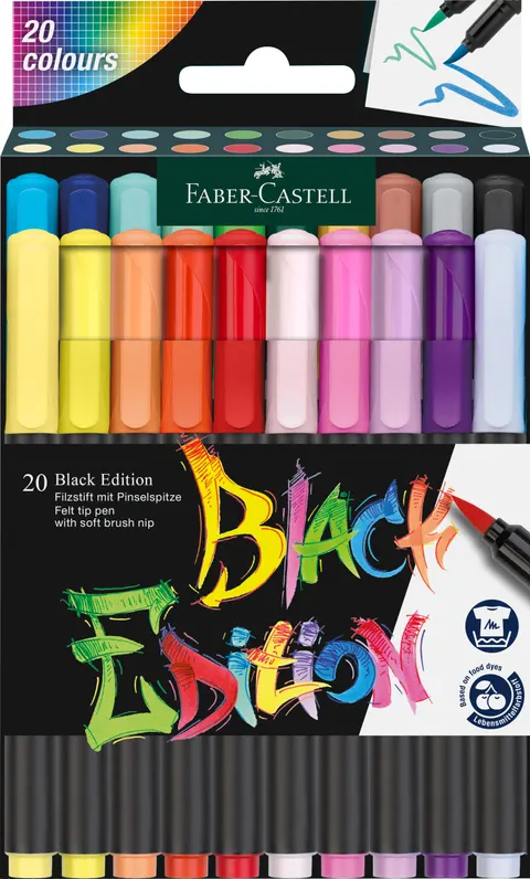 Pisaki pędzelkowe black edition 20 kol. Faber-Castell