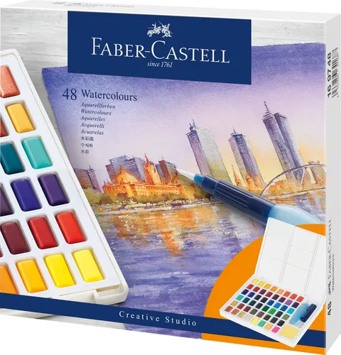 Farby akwarelowe cs w kostkach 48 kol. plastikowe opakowanie Faber-Castell