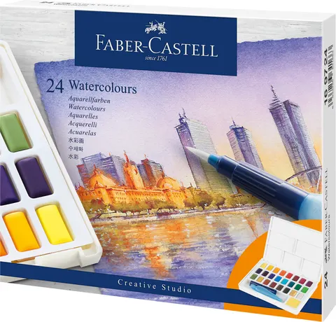Farby akwarelowe cs w kostkach 24 kol. plastikowe opakowanie Faber-Castell