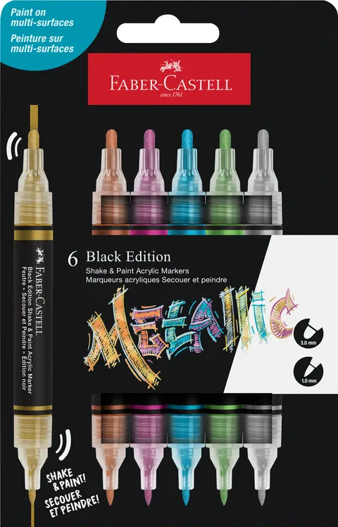Markery Akrylowe Black Edition Shake&Paint 6 Kolorów Metalik Faber-Castell