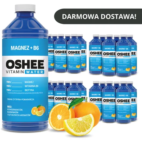 24x OSHEE Vitamin Water magnez + B6 cytryna - pomarańcza 1100 ml