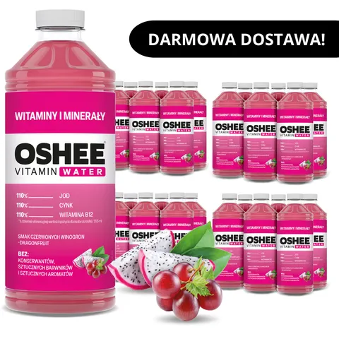 24x OSHEE Vitamin Water witaminy i minerały czerwone winogrona - dragonfruit 1100 ml
