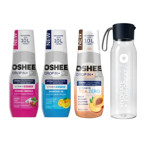 OSHEE Hydration Starter Pack 3x Hydrokoncentrat 500ml + Bidon tritanowy 550 ml DROP IN