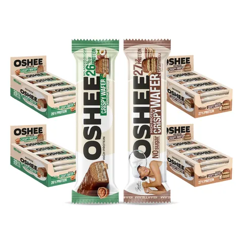 48x OSHEE Crispy bar 37g chrupiący baton proteinowy (24x orzech + 24x OSHEE & IGA Team tiramisu)