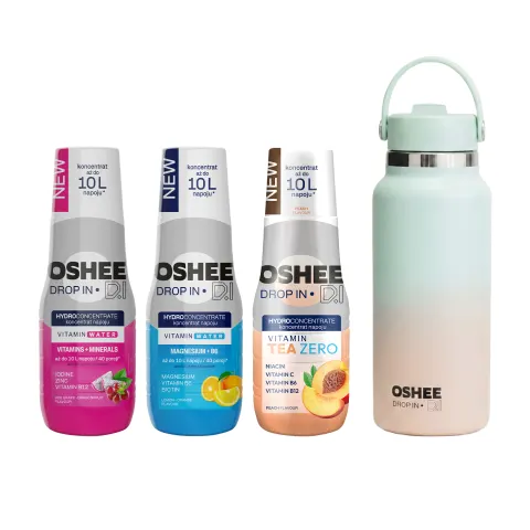 OSHEE Hydration Starter Pack 3x Hydrokoncentrat 500ml + Butelka termiczna HydraGo różowo miętowa 946 ml