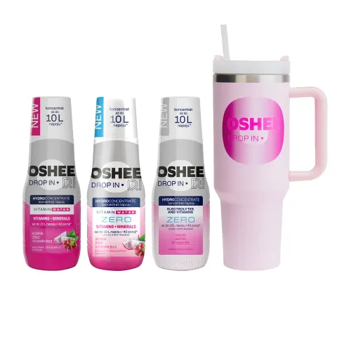OSHEE Hydration Starter Pack 3x Hydrokoncentrat 500ml + Butelka termiczna HydraGrip różowa 1200ml