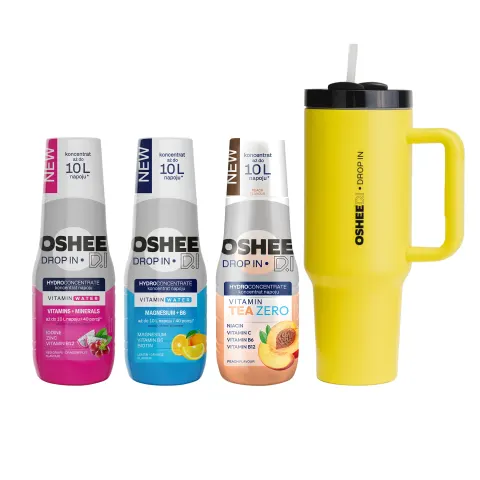 OSHEE Hydration Starter Pack 3x Hydrokoncentrat 500ml + Butelka termiczna HydraGrip żólta 1200ml