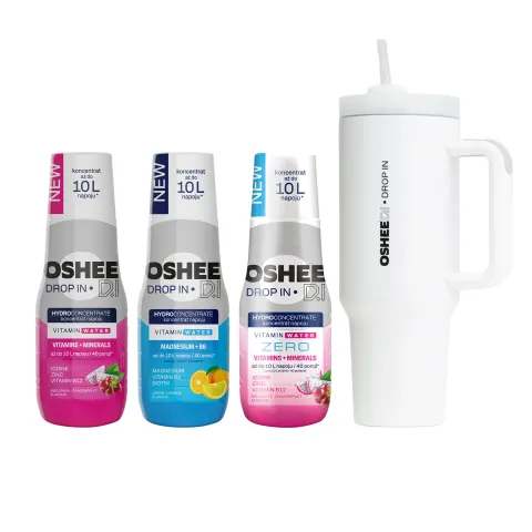 OSHEE Hydration Starter Pack 3x Hydrokoncentrat 500ml + Butelka termiczna HydraGrip biała 1200ml
