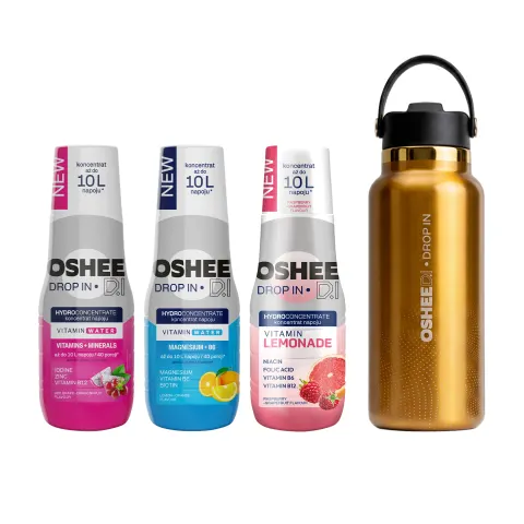 OSHEE Hydration Starter Pack 3x Hydrokoncentrat 500ml + Butelka termiczna HydraGo Cooper miedziana 946 ml