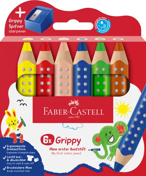 Kredki grippy 6 kol. + temperówka Faber-Castell