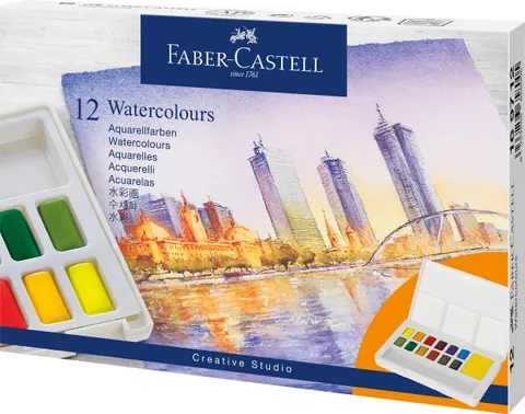 Farby akwarelowe cs w kostkach 12 kol. plastikowe opakowanie Faber-Castell
