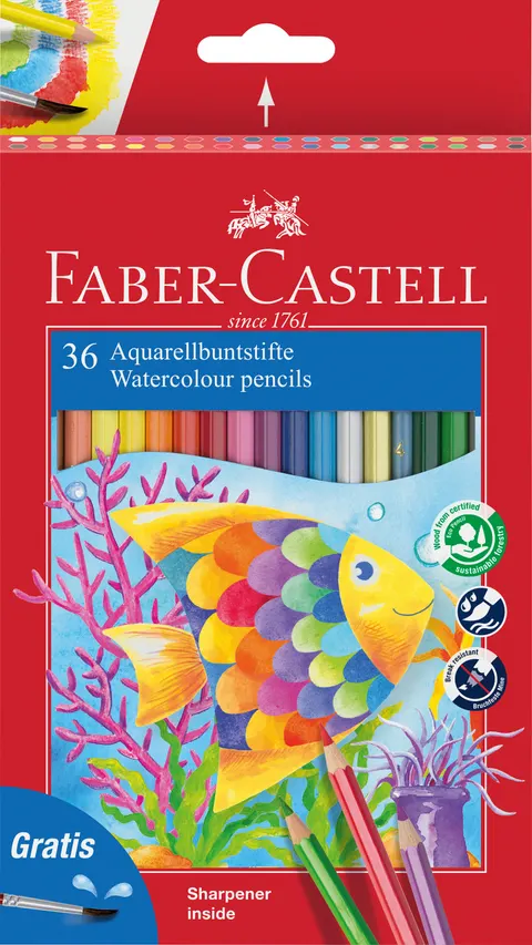 Kredki akwarelowe z pędzelkiem 36 kol. Faber-Castell