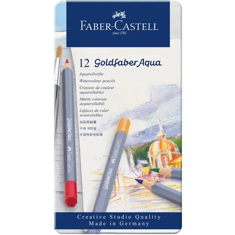 Kredki Akwarelowe Goldfaber Aqua 12 Kolorów Etui Metalowe Faber-Castell