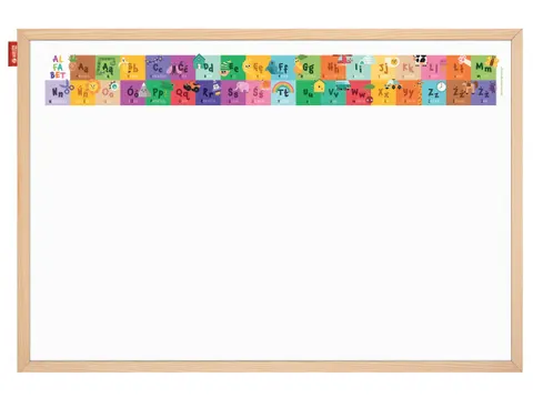 Tablica edukacyjna MemoBe, WHITEBOARDGAME: Alphabet adventure!, nadruk ALFABET, wersja PL, rama drewniana, 90x60 cm