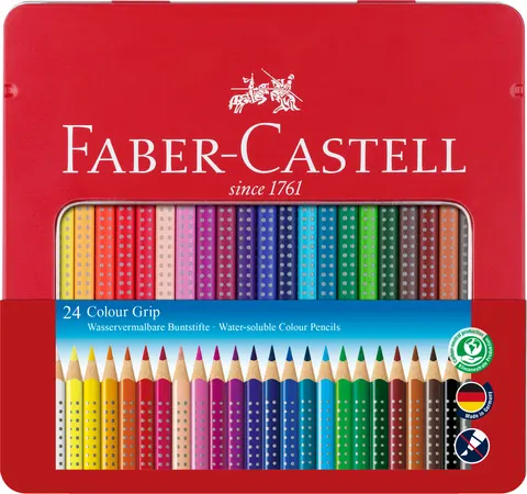 Kredki 24-kol. GRIP metalowe pudełko, Faber Castell